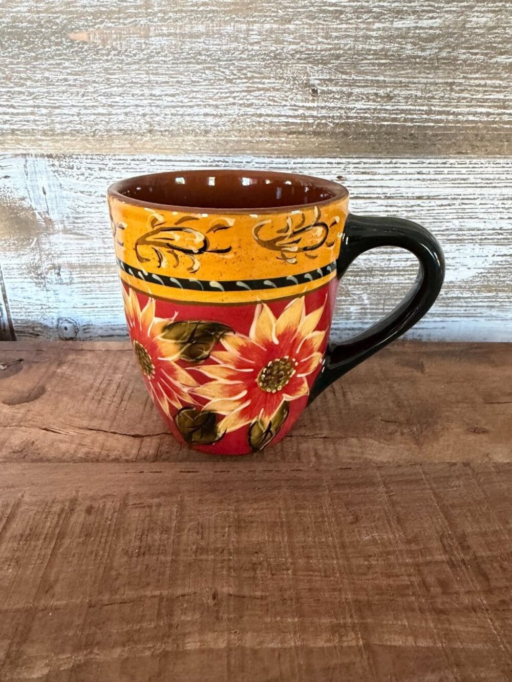 Pier 1 Imports Hand-Painted Terracotta Sunflower Mug